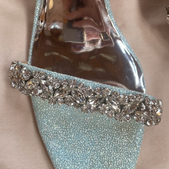 BADGLEY MISCHKA Tasmine Metallic Crystal Ankle-Strap Sandals, Soft Blue 9.5 - Picture 11 of 12